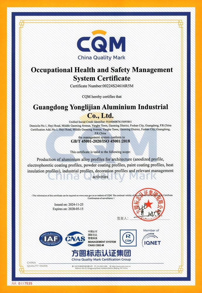 Occupational Health and Safety Management system Certificate 2024 (CQM)